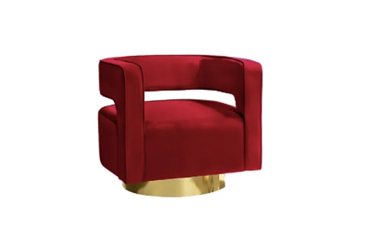 Red Velvet Barrel Chair with Gold Base