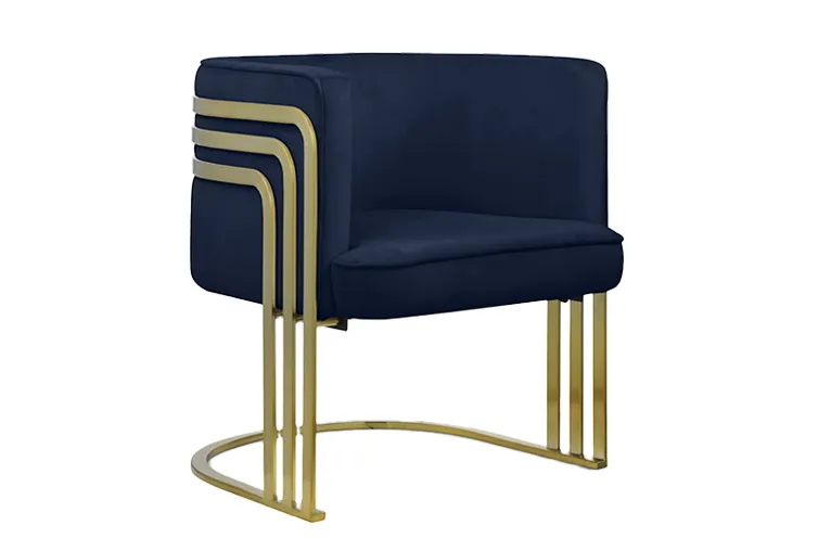  Navy Velvet Chair with Gold Deco Frame