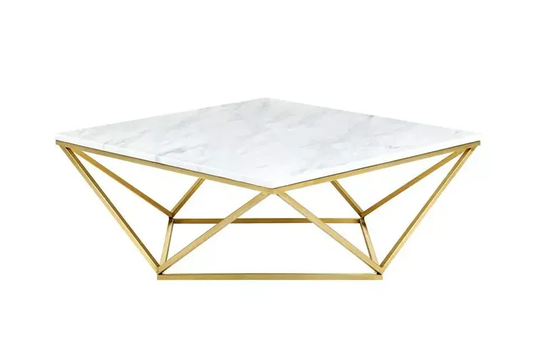 Geometric Marble Top Coffee Table with Gold Frame