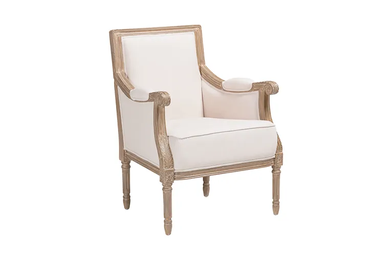 Beige Linen Traditional French Chair