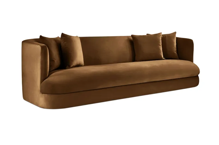  Saddle Brown Lush Velvet Upholstered Sofa