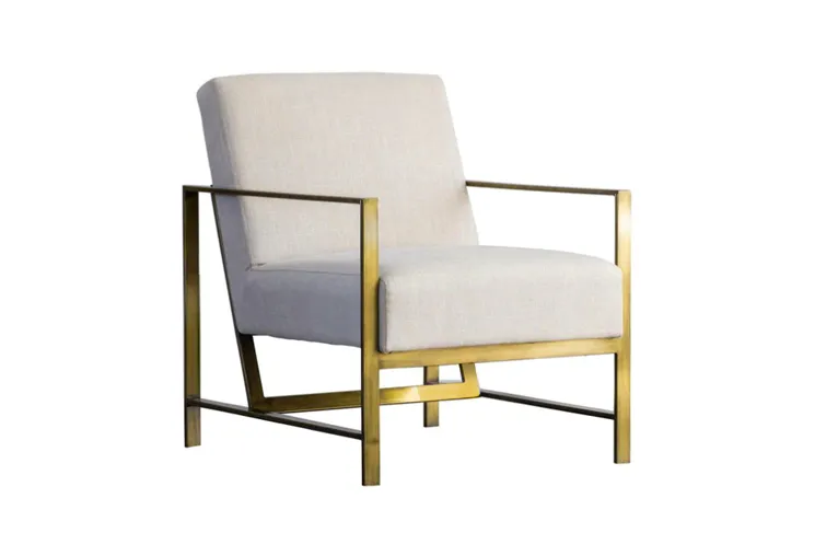 Ivory Linen-Look Chair with Brushed Gold Steel Frame