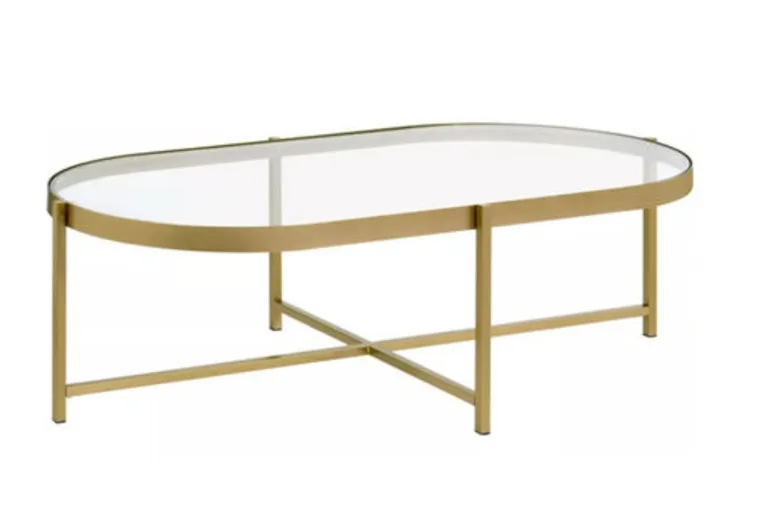 Oval Acrylic Top Coffee Table with Gold Painted Frame