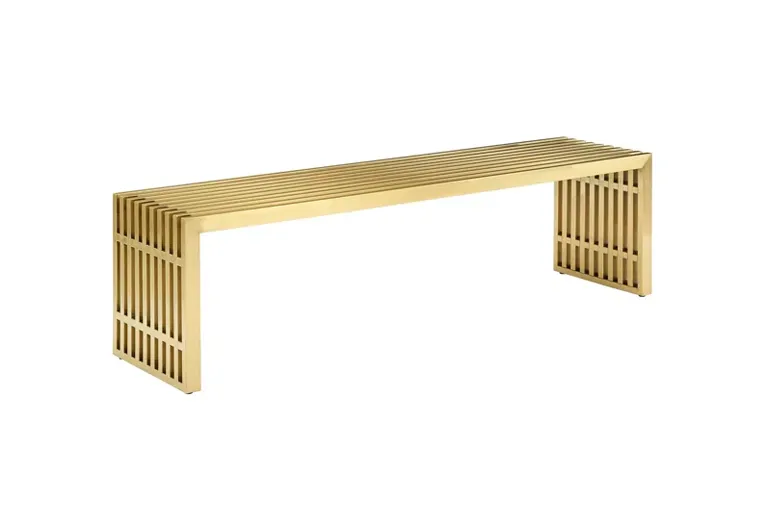 Gold Slatted Metal Bench