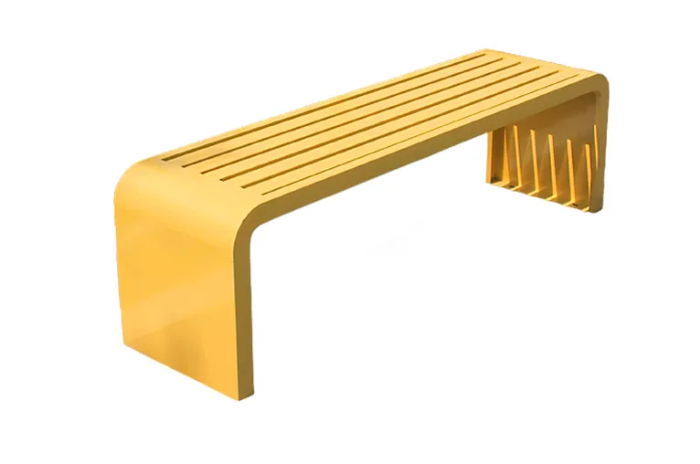 Yellow Slatted Metal Bench