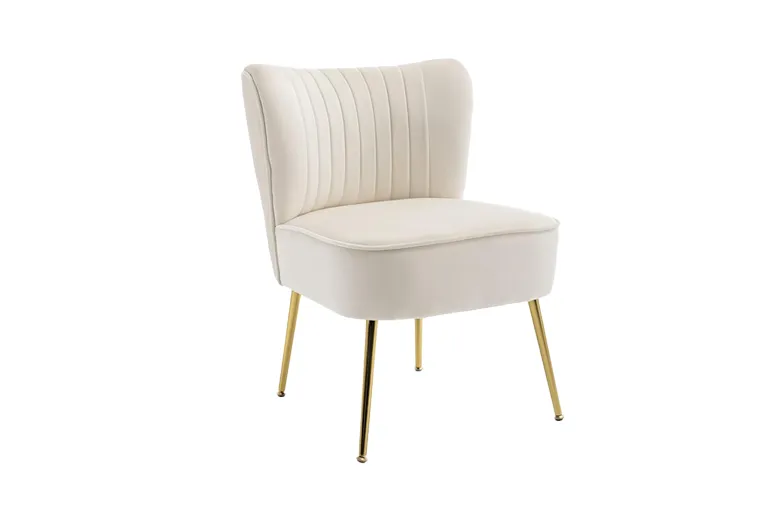 Small Cream Velvet Channel-Tufted Chair with Gold Legs