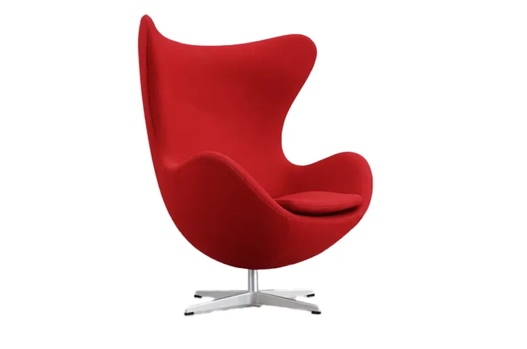 Red Brushed Fabric "Egg" Chair with Stainless Steel Base