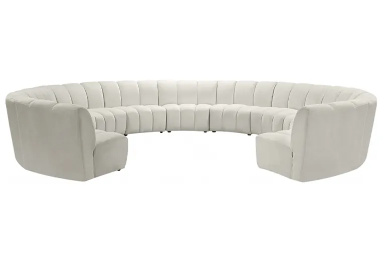 Cream Velvet Channel-Tufted 11 Piece Circular Sectional Sofa