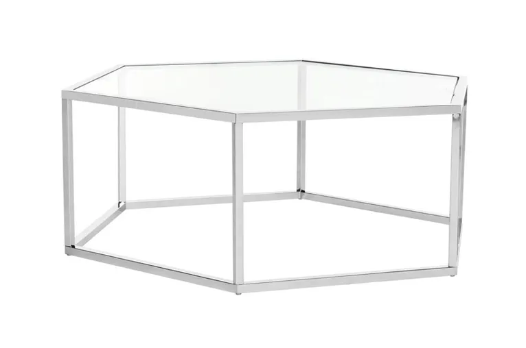Six Sided Glass Top Coffee Table with Silver Frame