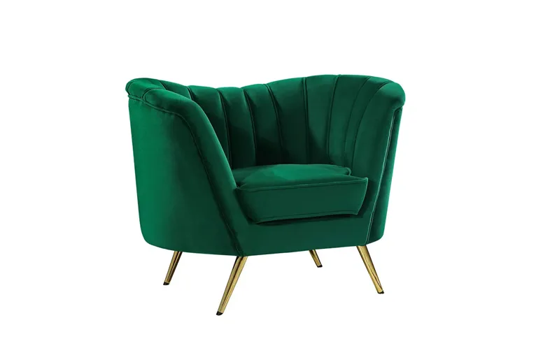 Green Channel-Tufted Velvet Chair with Gold Metal Legs