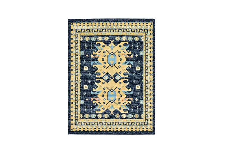 Ethnic Heriz Fusion  Blue and Gold Rug