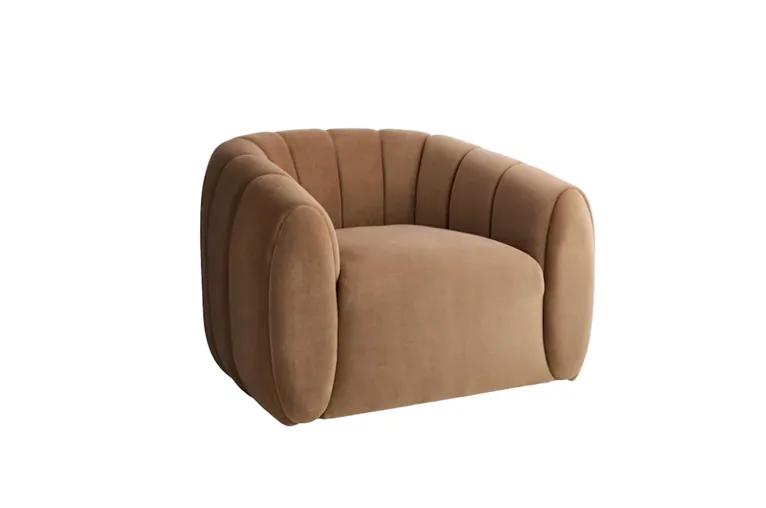Camel Velvet Channel Tufted Chair