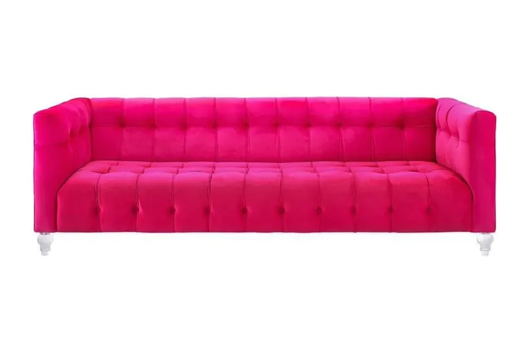 Hot Pink Tufted Velvet Sofa with Clear Lucite Legs