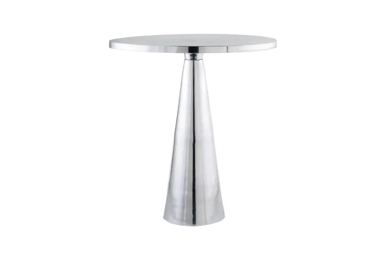 Round Silver End Table with Conical Pedestal