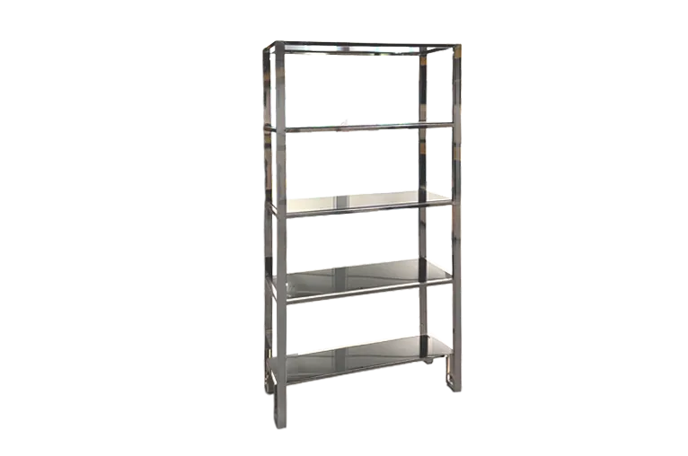 Chrome and Black Glass Back Bar