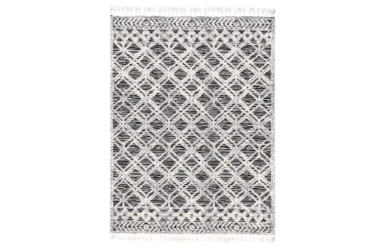 Dark Gray, Rustic, Sculpted Pile Geometric Design Rug