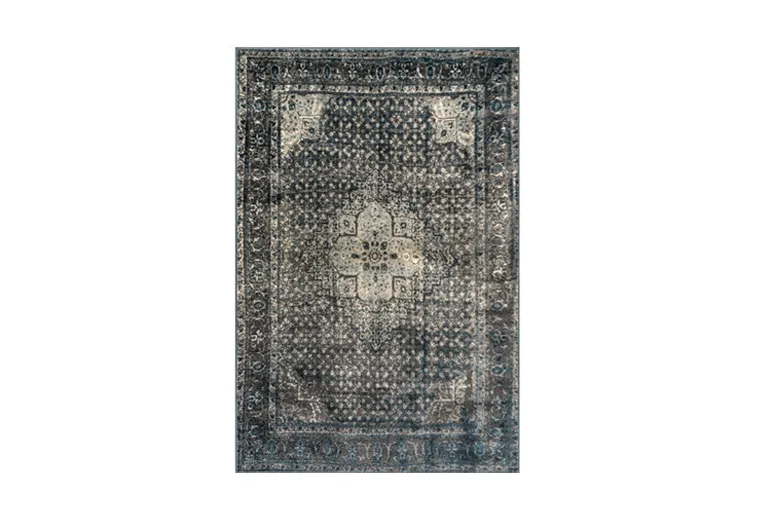 Gray-Blue Ushak Inspired Distressed Rug
