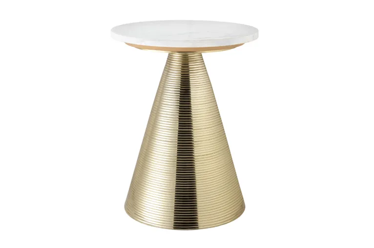 Round Marble Top End Table with Gold Conical Base