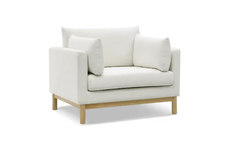 Ivory Nubbed Linen Chair with Wood Base