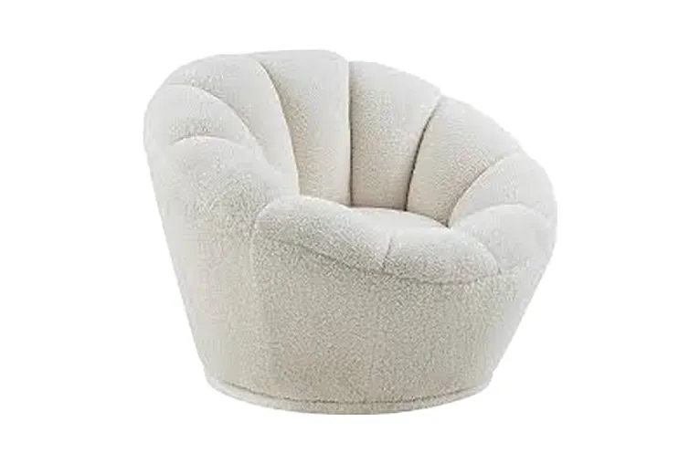 Ivory Faux Sheepskin Chair with Deep Channel-Tufting