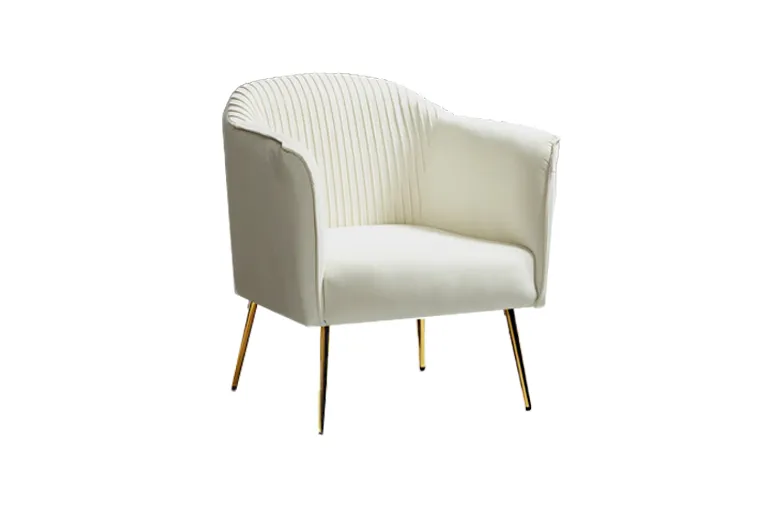 Ivory Velvet Pleated Back Chair with Gold Stainless Steel Legs