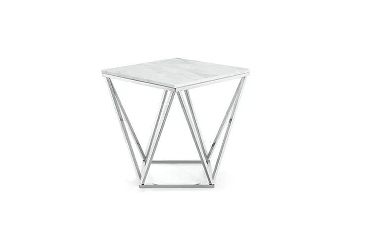 Geometric Marble Top End Table with Chrome Frame