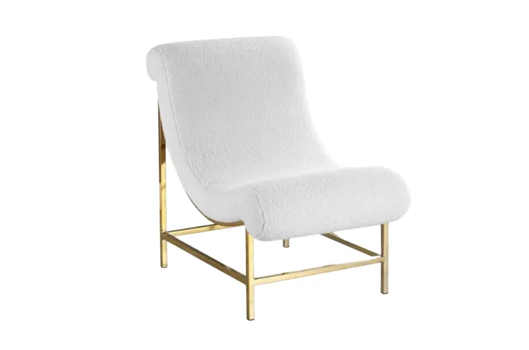 White Faux Sheepskin Chair with Gold Stainless Steel Frame