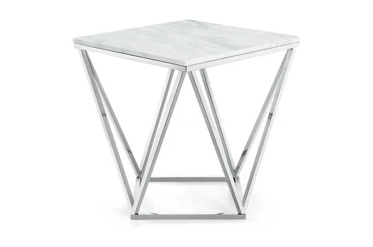 Geometric Marble Top End Table with Chrome Frame