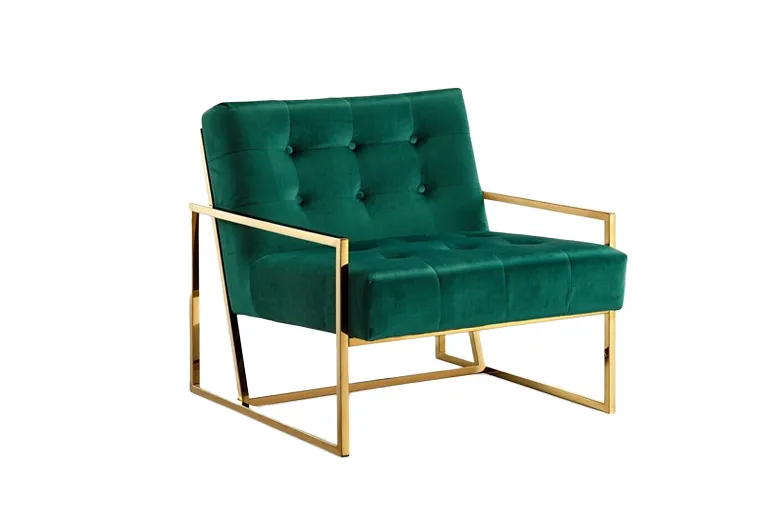 Green Tufted Velvet Chair with Gold Stainless Steel Frame