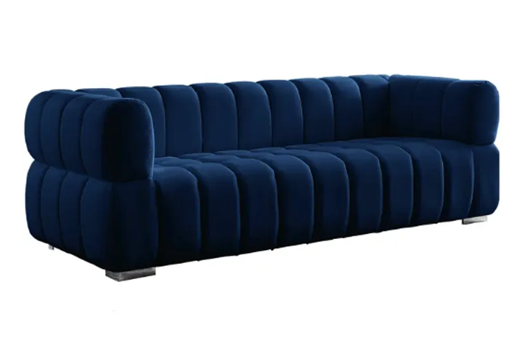 Navy Blue Channel-Tufted Velvet Cloud Sofa