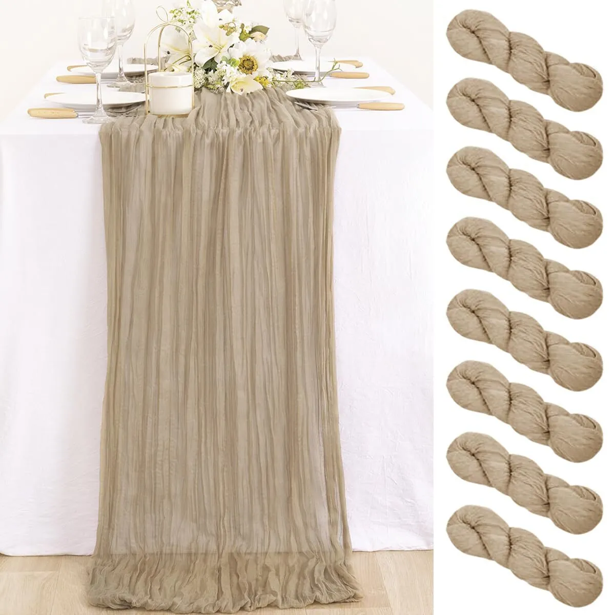 Table Runner - Beige Cheese cloth 