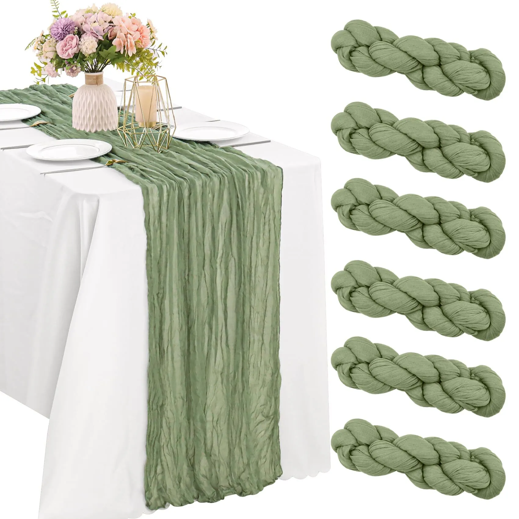 Olive  green Cheesecloth Runner