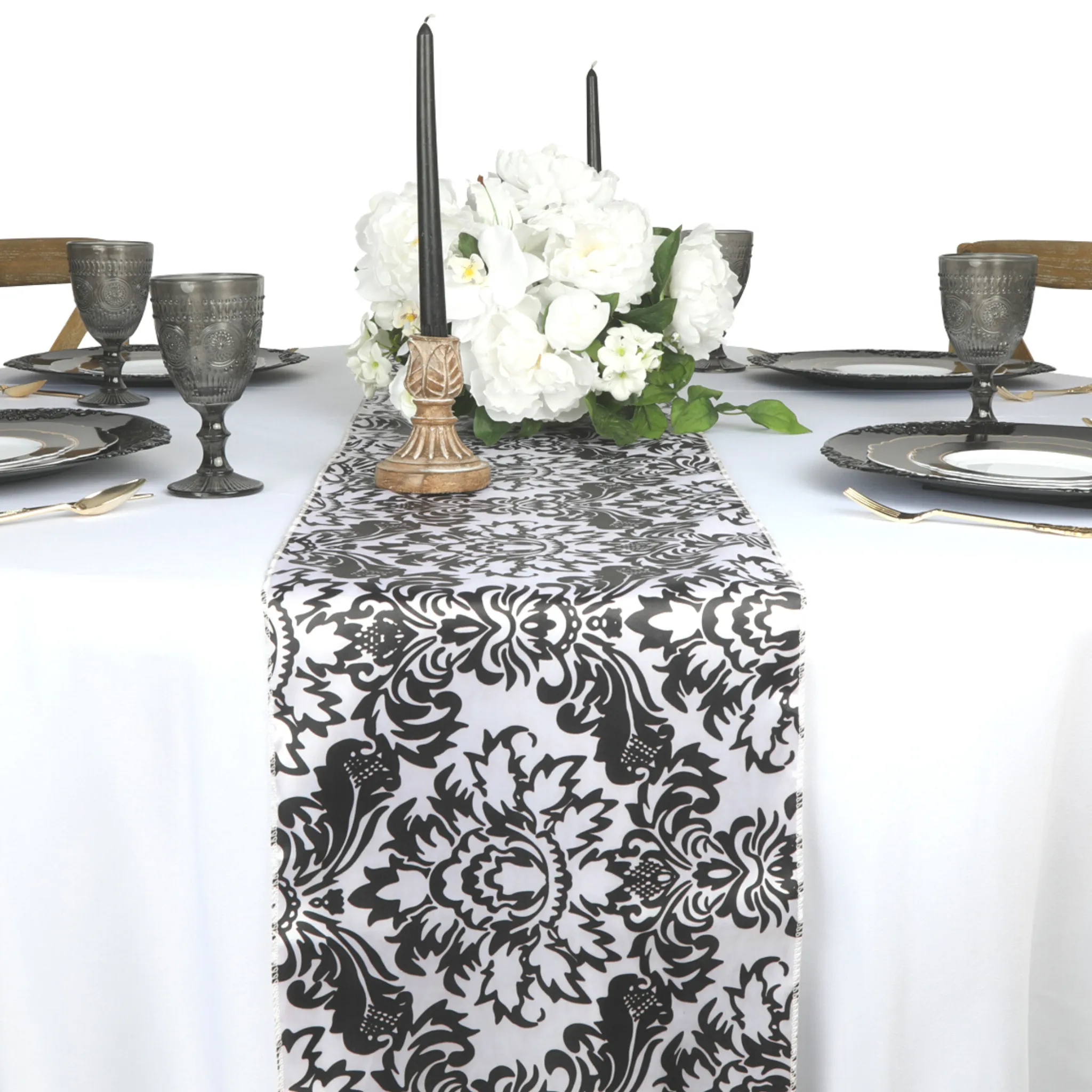 Damask Runner Black & White 