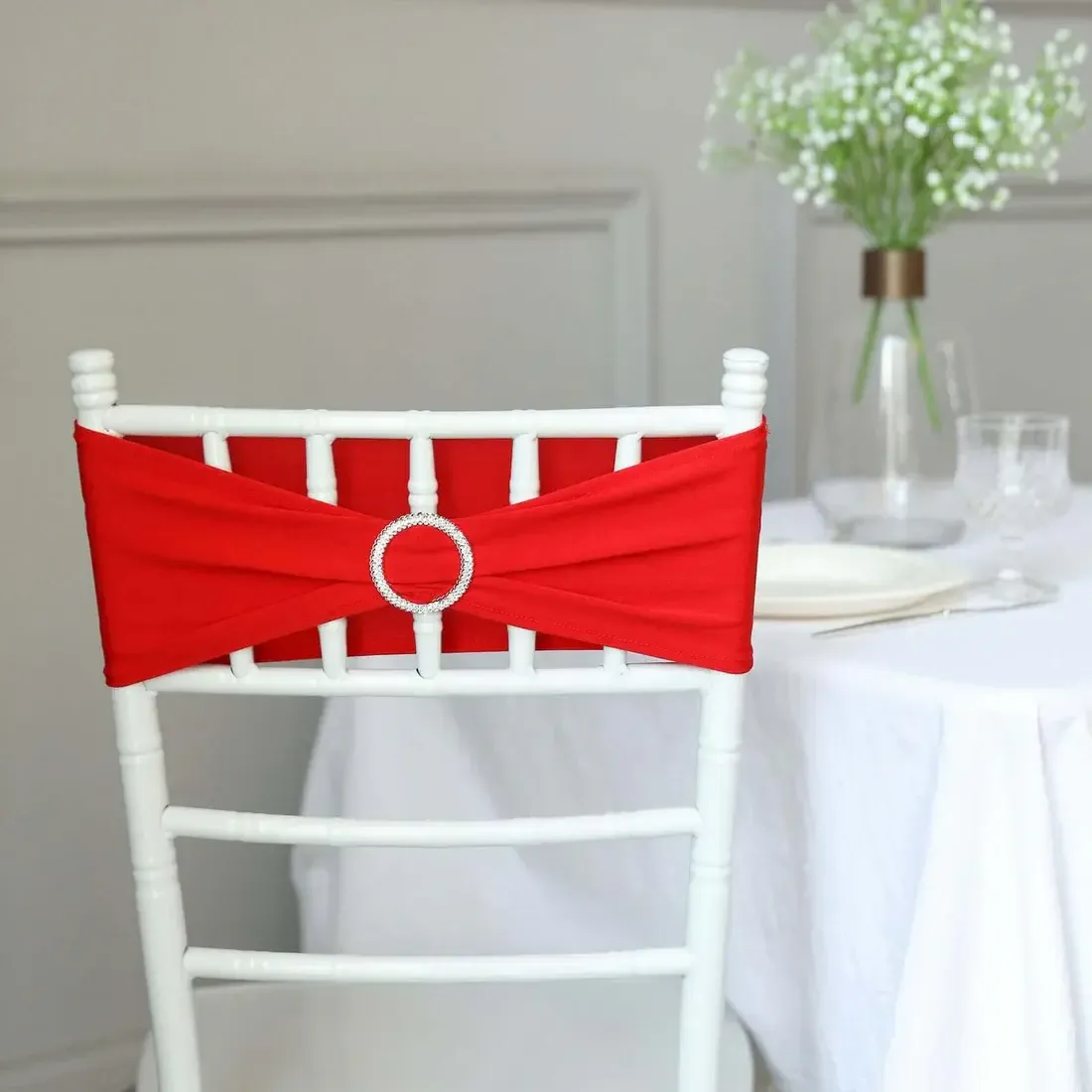 Red Stretch Chair Bando  with Silver Buckle