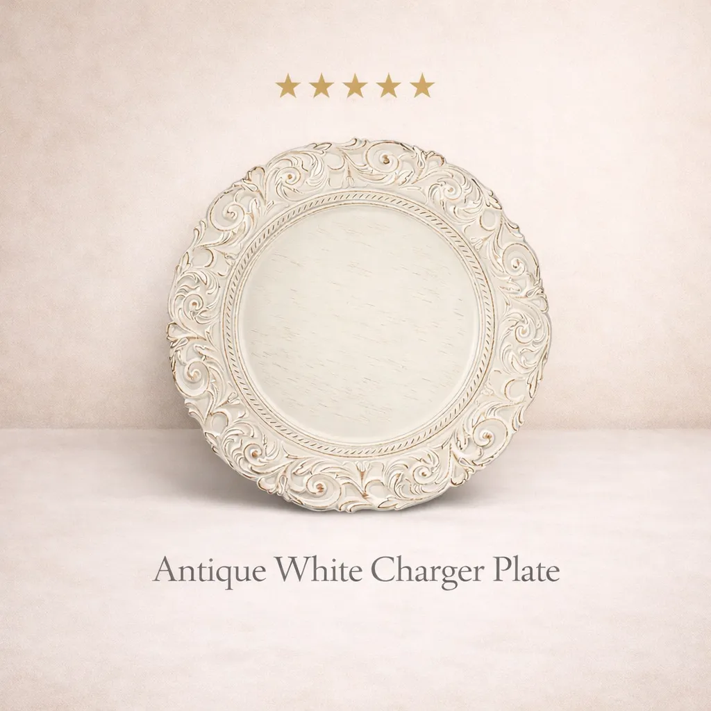 Charger Plate -Antique white with brushed gold Accents