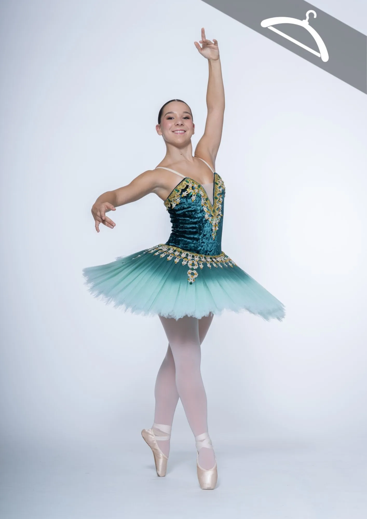 Tutu velours émeraude décorations dorées réf : HAUT6 - Essayage