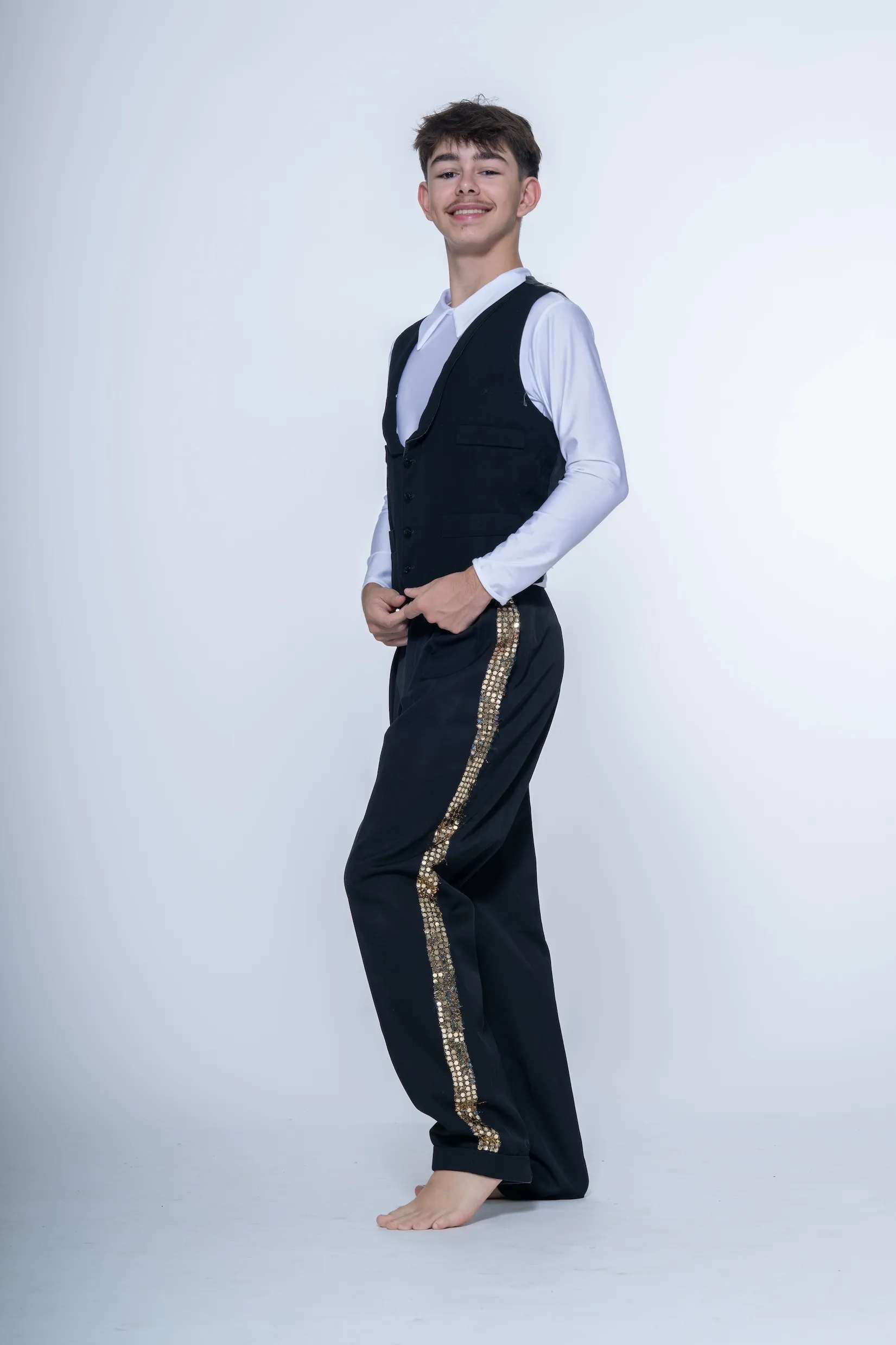 Pantalon noir bande large dorée réf : C140