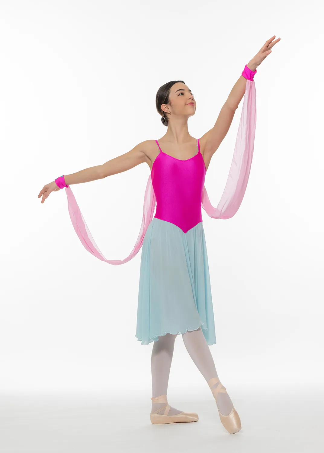 Robe haut fuchsia et jupe voile turquoise réf : C132