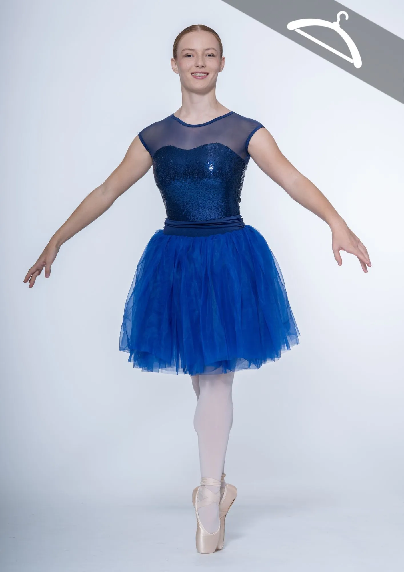 Tutu mi-long bleu haut pailleté réf : C96 - Essayage