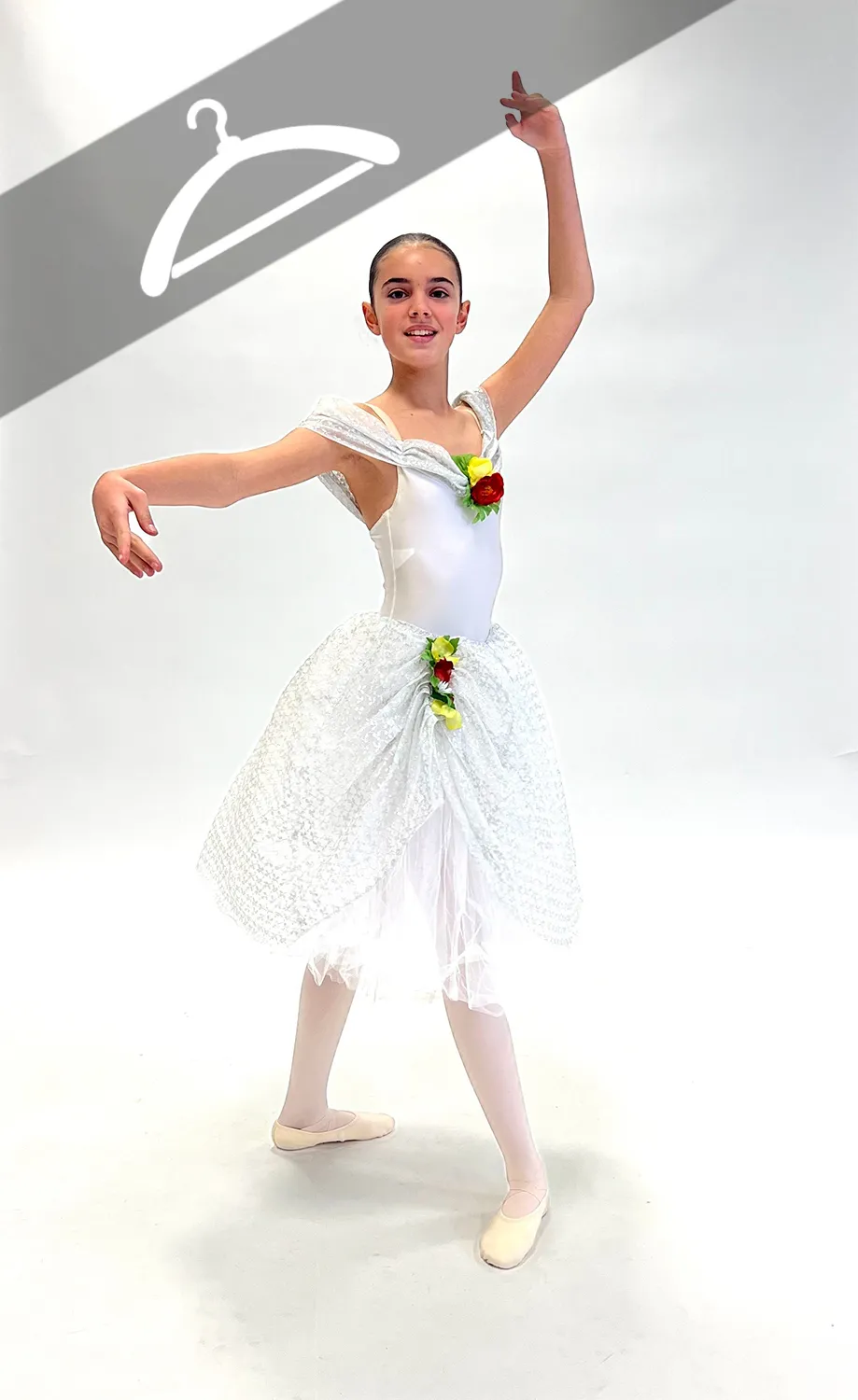 Tutu Blanc et Argent avec Fleurs - Essayage