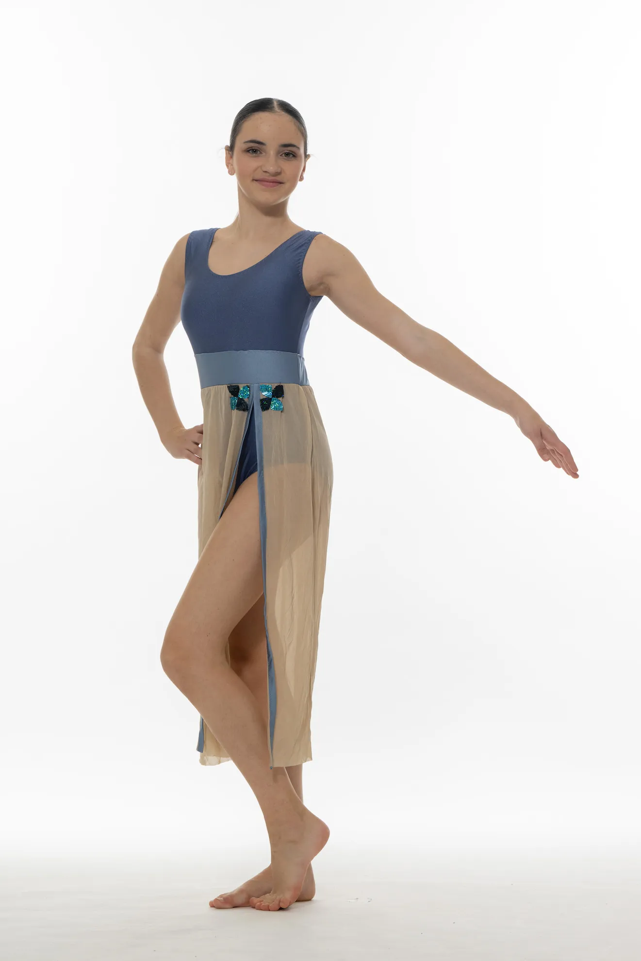 Robe haut lycra et jupe mesh chair C135