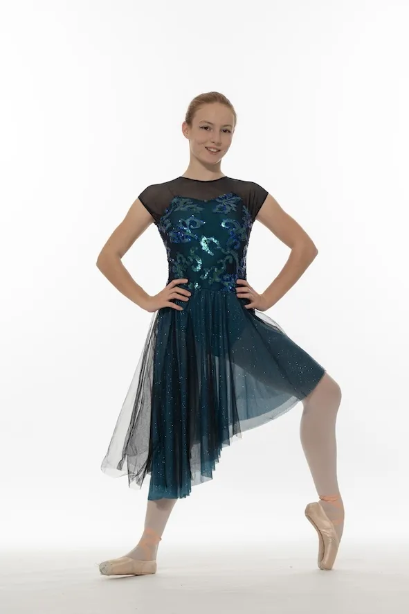 Robe bleu pétrole haut pailleté réf : PORT