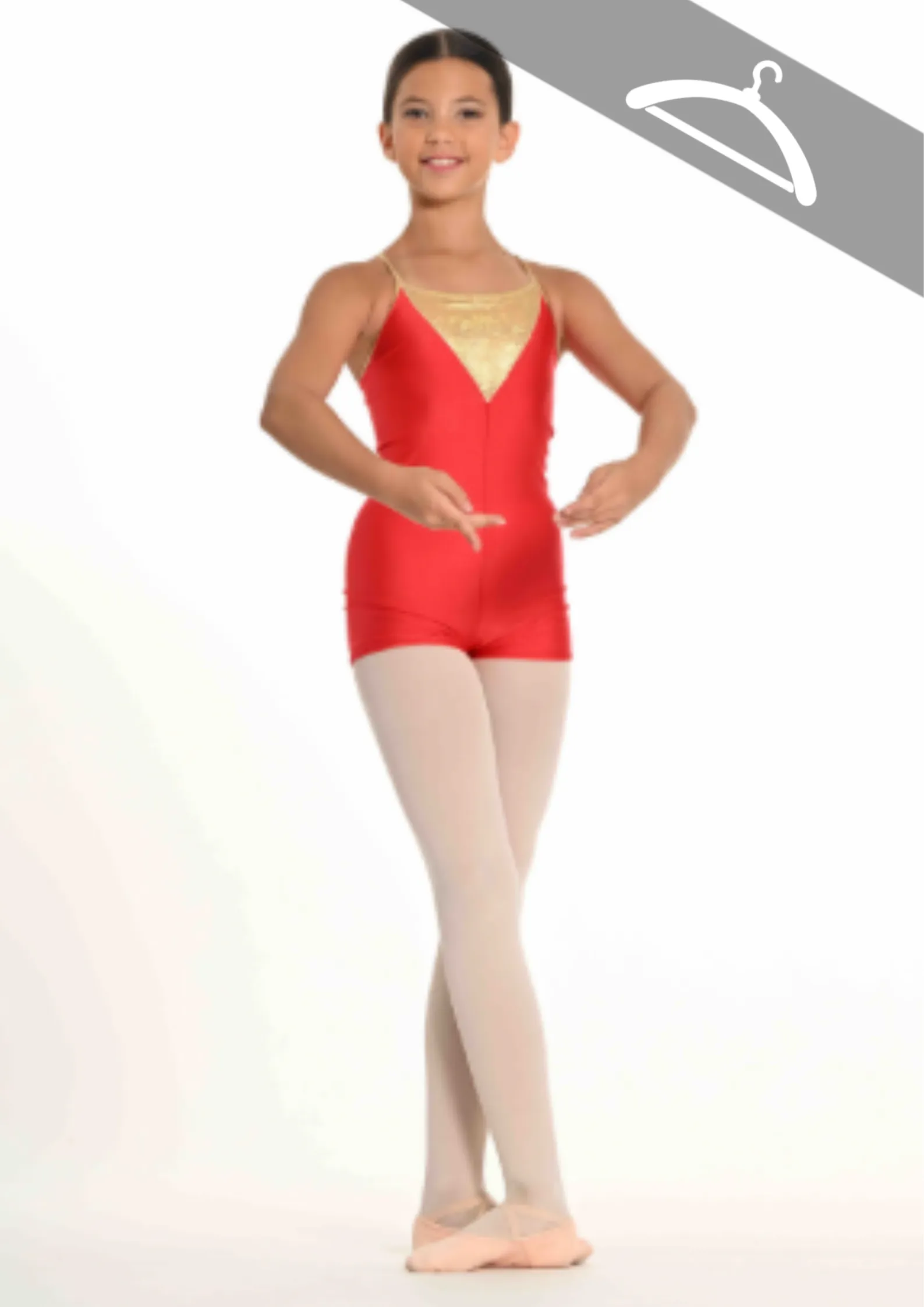 Combi-short rouge paillettes dorées réf : C31 - Essayage