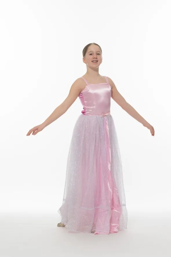 Robe Rose Princesse et gants roses C120