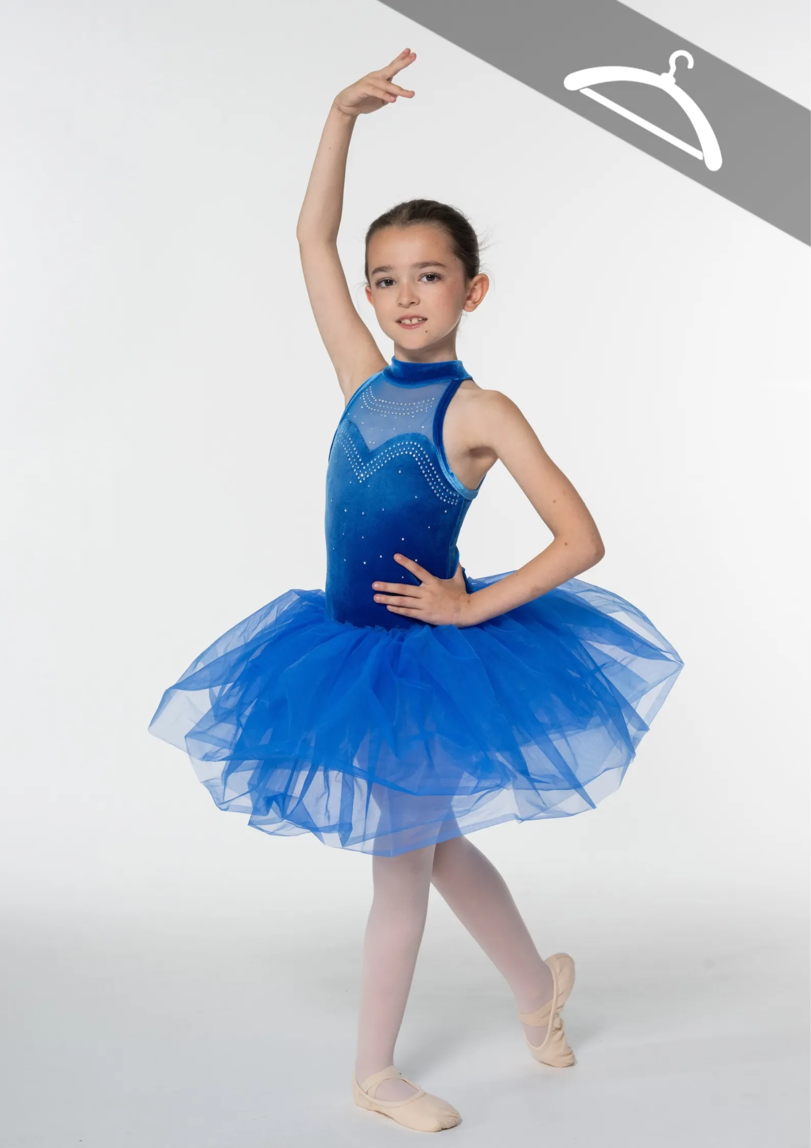 Tutu mi-long bleu velours strass réf : PORT - Essayage