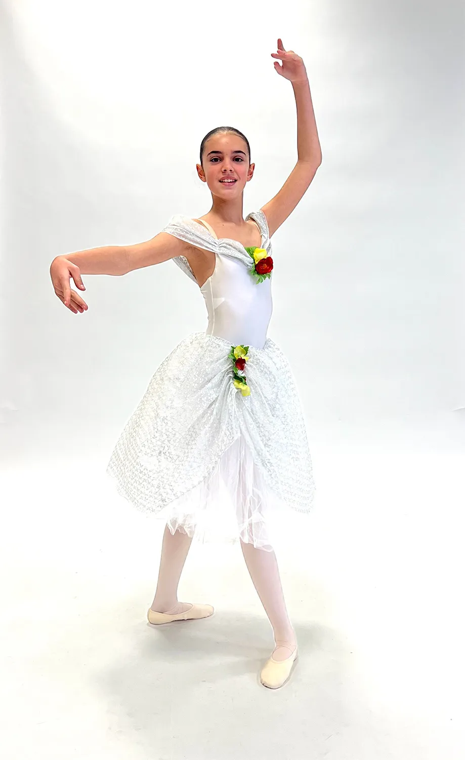 Tutu Blanc et Argent avec Fleurs