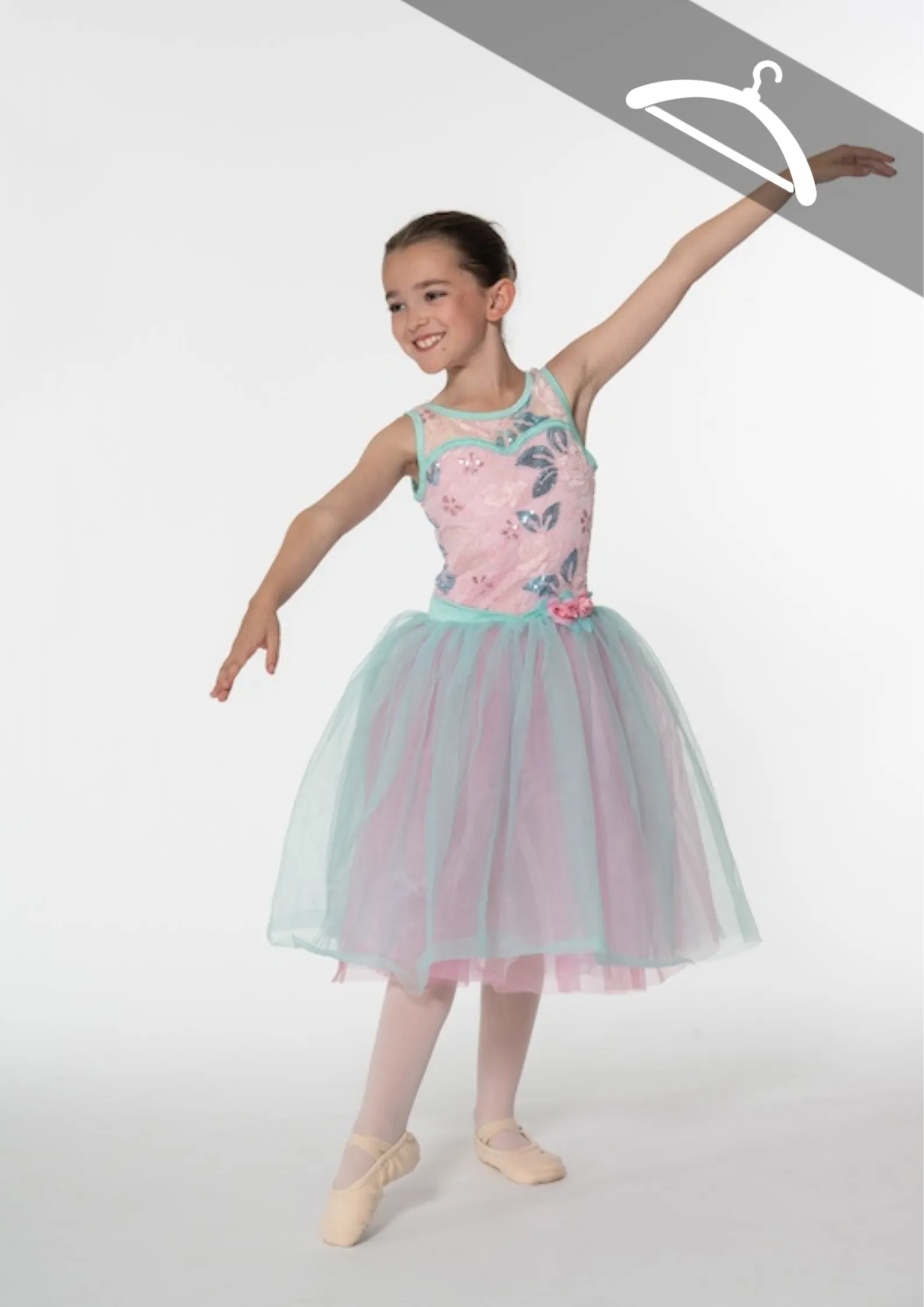 Tutu mi-long en tulle rose et vert menthe réf : C163 - Essayage