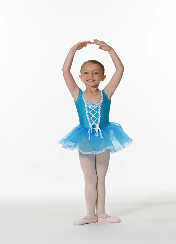 Tutu Bleu Ciel et Ruban Blanc Dentelle