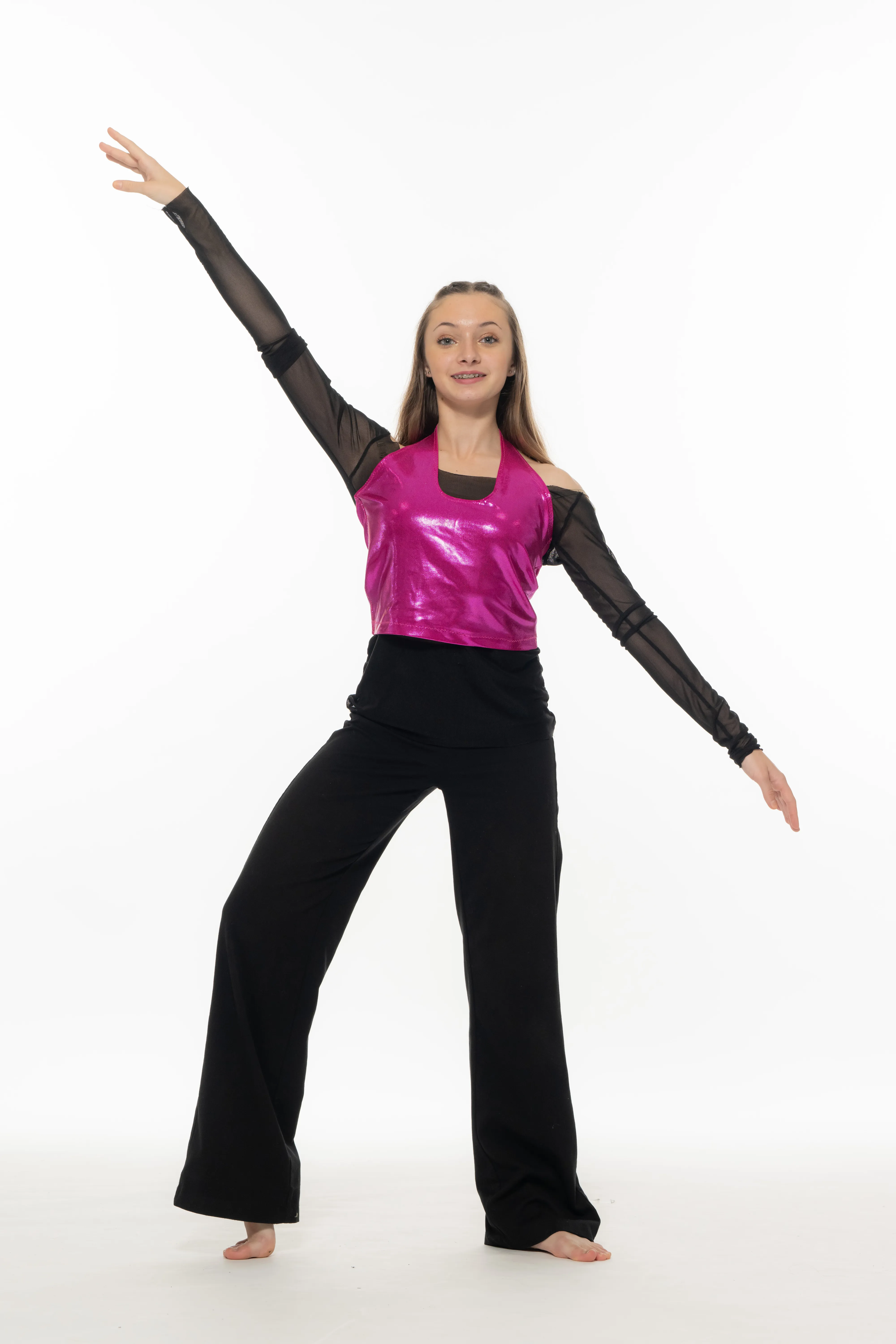 Haut en couleur pailleté et tissu extensible noir C118