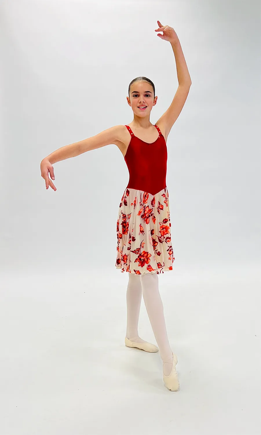 Robe Haut Lycra Jupe en Voile Fleuri